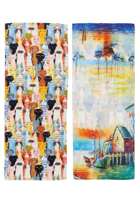 Esarfa dreptunghiulara cu doua fete, din matase, cu pisici multicolore [2]