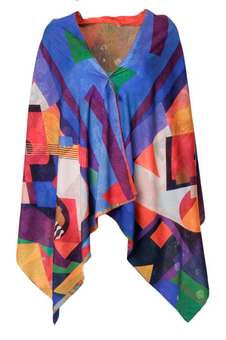 Esarfa dreptunghiulara premium cu doua fete, din matase, cu imprimeu in stil Picasso [2]
