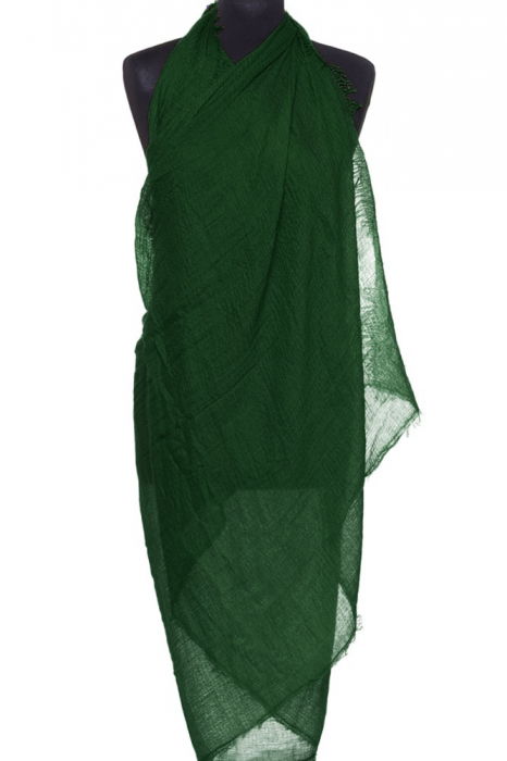 Esarfa dreptunghiulara tip pareo cu aspect creponat din vascoza, verde gucci