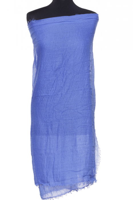 Esarfa dreptunghiulara tip pareo cu aspect creponat din vascoza, bleu [2]