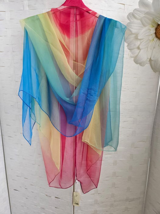 Esarfa dreptunghiulara tip pareo, cu dungi late albastru, galben si fucsia [2]