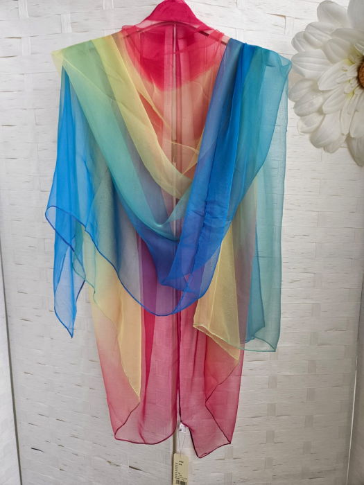 Esarfa dreptunghiulara tip pareo, cu dungi late albastru, galben si fucsia [3]