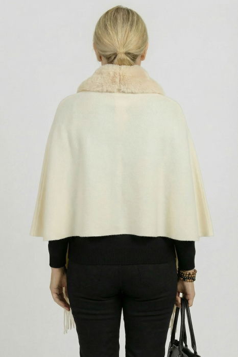 Eșarfă eleganta cu blăniță ecologică pe centru și franjuri, ivory [2]