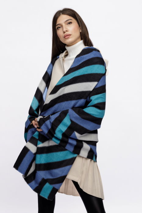 Esarfa mare din casmir cu dubla fata in dungi cu nuante de albastru [2]