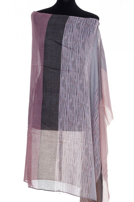 Esarfa mare dreptunghiulara tip pareo din bumbac cu dungi maron, roz, bordo si bleumarin [2]