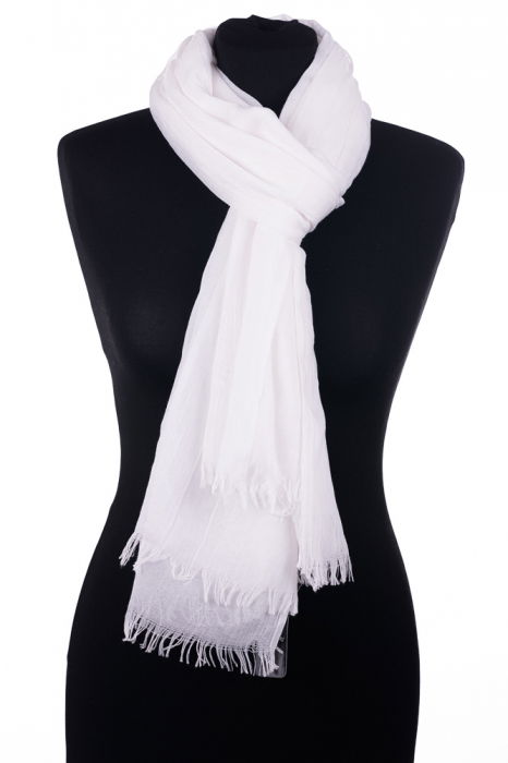 Esarfa mare dreptunghiulara tip pareo din bumbac usor creponat, alb [2]