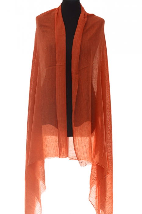 Esarfa mare dreptunghiulara tip pareo din bumbac usor creponat, caramiziu [3]