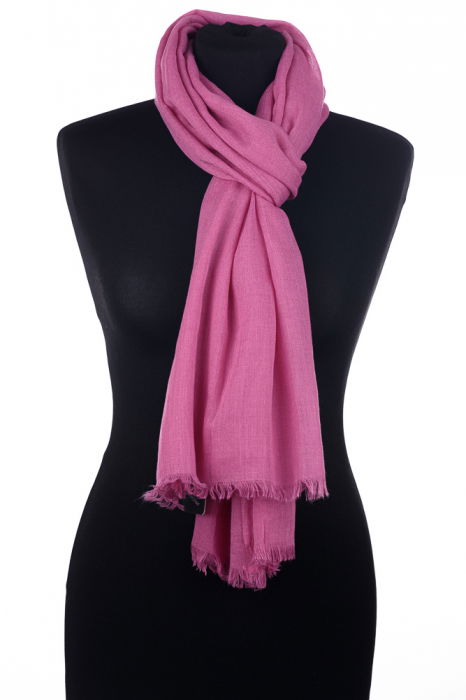 Esarfa mare dreptunghiulara tip pareo din bumbac usor creponat, roz trandafiriu [2]