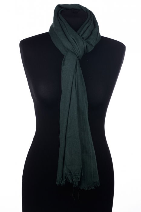 Esarfa mare dreptunghiulara tip pareo din bumbac usor creponat, verde inchis [2]