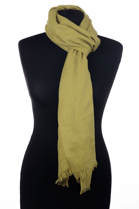 Esarfa mare dreptunghiulara tip pareo din bumbac usor creponat, verde olive [2]