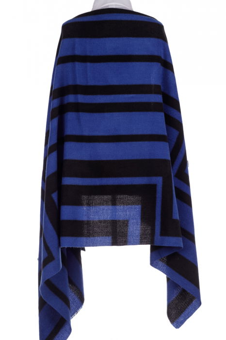 Esarfa mare tip sal cu dubla fata, imprimeu joc de linii cu negru si albastru [2]