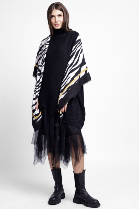 Esarfa patrata mare, imprimeu animal print alb-negru [3]