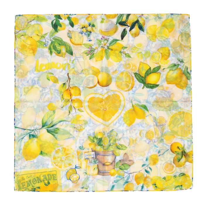 Esarfa patrata cu doua fate cu imprimeu marocan si lamai cu frunze verzi [2]