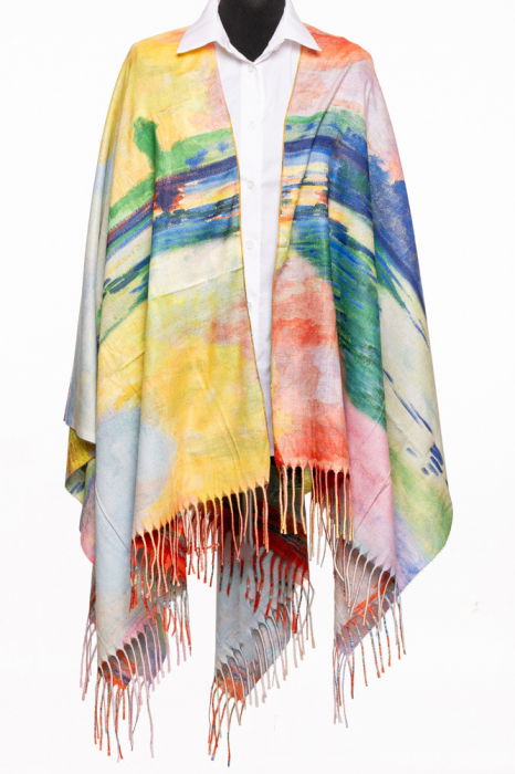 Esarfa poncho din casmir cu dubla fata, cu reproducere dupa '' Buchet de floarea soarelui " de Claude Monet [2]