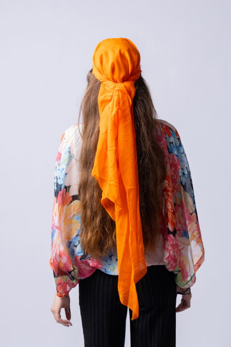 Esarfa portocalie, dreptunghiulara si colturi alungite, din bumbac si matase [4]