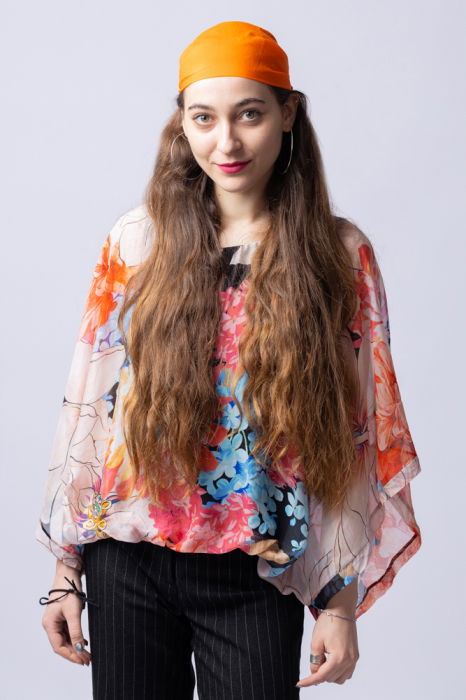 Esarfa portocalie, dreptunghiulara si colturi alungite, din bumbac si matase [2]