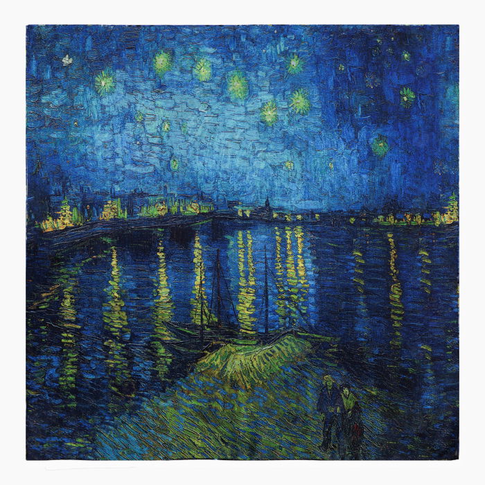 Esarfa premium din matase cu dubla fata, imprimeu cu o reproducere dupa pictura celebra a lui Van Gogh "Noapte Instelata" [2]