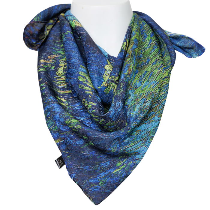 Esarfa premium din matase cu dubla fata, imprimeu cu o reproducere dupa pictura celebra a lui Van Gogh "Noapte Instelata" [4]
