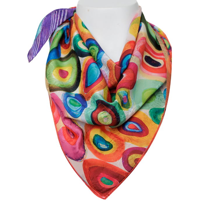 Esarfa premium din matase cu dubla fata, imprimeu suprarealist multicolor dupa Kandinsky [4]