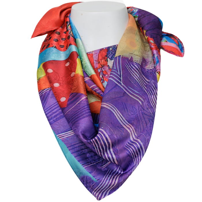 Esarfa premium din matase cu dubla fata, imprimeu suprarealist multicolor dupa Kandinsky [3]