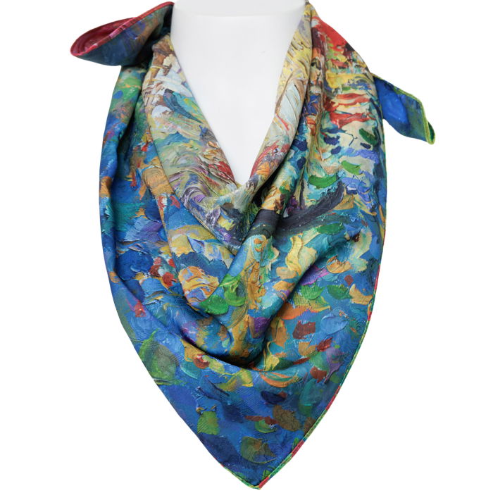 Esarfa premium din matase cu dubla fata, imprimeu cu reproducere dupa " Irisi'' - de Van Gogh [5]