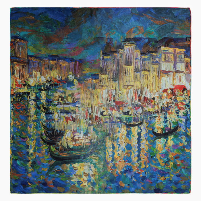 Esarfa premium din matase cu dubla fata, imprimeu cu reproducere dupa " Irisi'' - de Van Gogh [2]