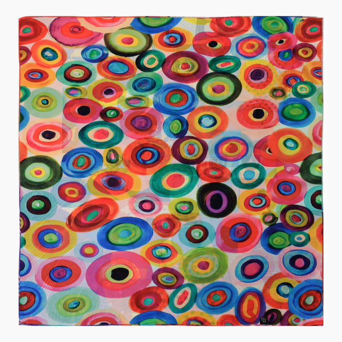 Esarfa premium din matase cu dubla fata, imprimeu suprarealist multicolor dupa Kandinsky [5]