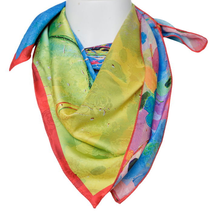 Esarfa premium din matase cu dubla fata, imprimeu fluture suprarealist multicolor [3]