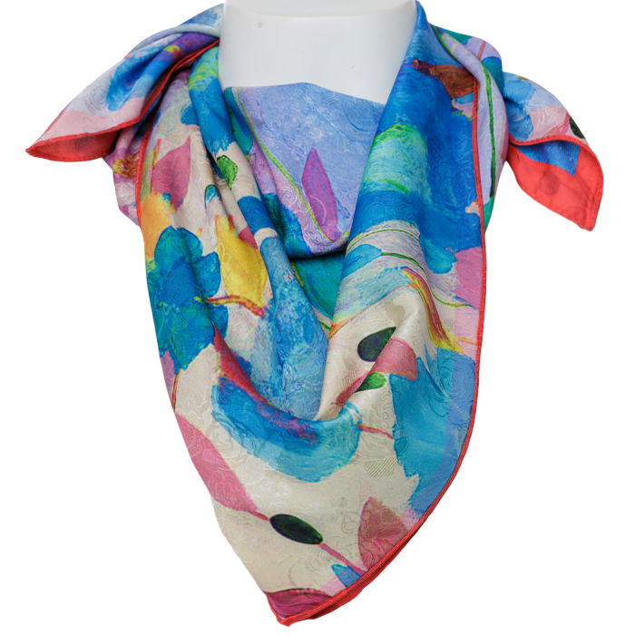 Esarfa premium din matase cu dubla fata, imprimeu fluture suprarealist multicolor [4]