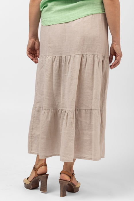 Fusta din in cu volane si siret in talie, bej [3]