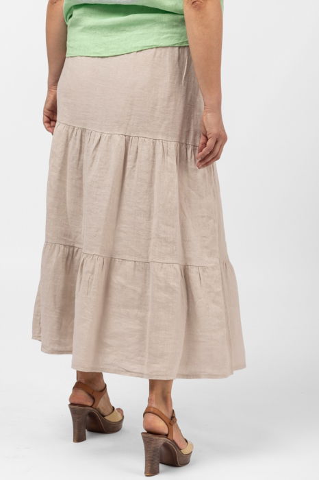 Fusta din in cu volane si siret in talie, bej [2]