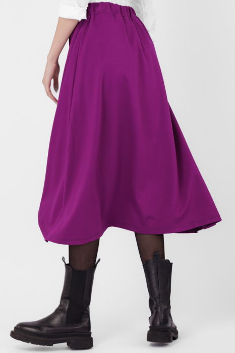 Fusta A-line din jerseu, asimetrica, cu snur vertical, mov zmeura [2]