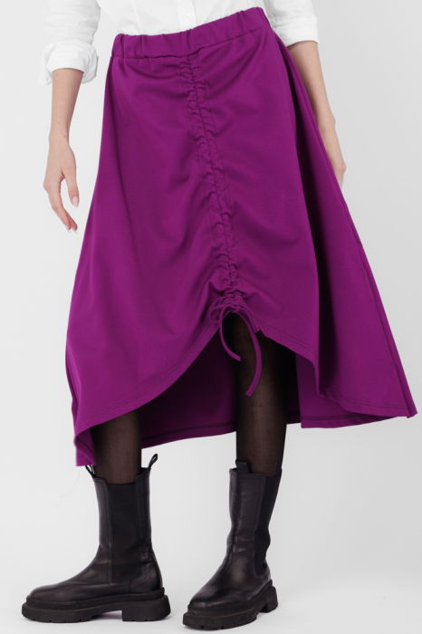 Fusta A-line din jerseu, asimetrica, cu snur vertical, mov zmeura [3]