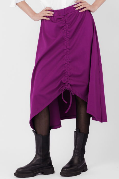 Fusta A-line din jerseu, asimetrica, cu snur vertical, mov zmeura [1]