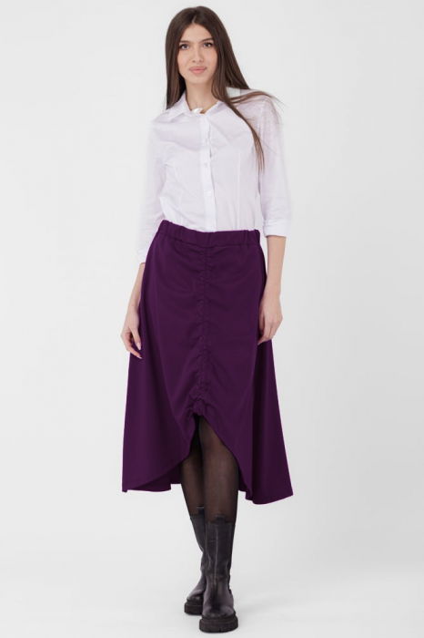 Fusta A-line din jerseu, asimetrica, cu snur vertical, mov inchis [3]
