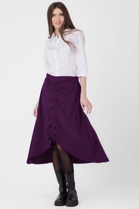 Fusta A-line din jerseu, asimetrica, cu snur vertical, mov inchis [2]