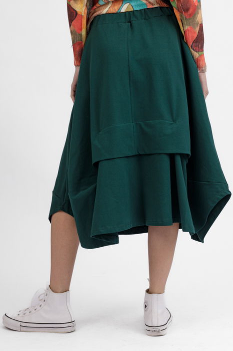 Fusta ampla din jerseu de bumbac, cu falduri in fata si spate, verde [4]