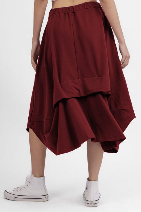 Fusta ampla din jerseu de bumbac, cu falduri in fata si spate, neagra [7]