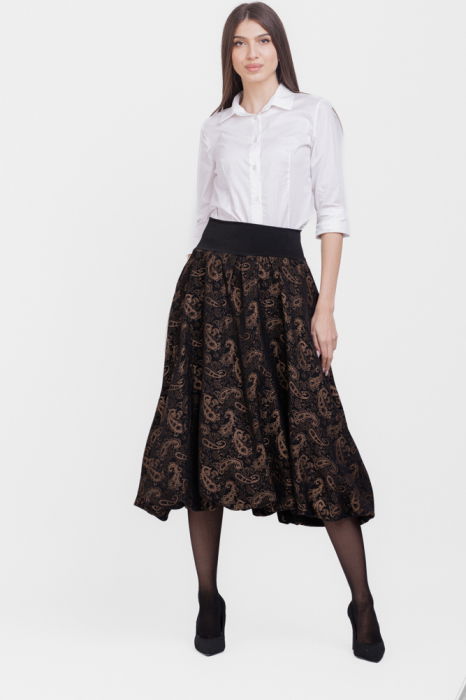 Fusta gogosar maro inchis metalizat din brocart cu motiv paisley auriu [4]