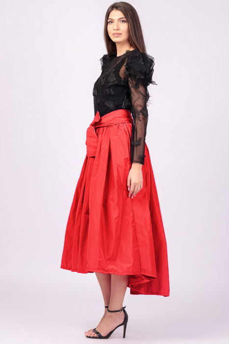 Fusta rosie, cu trena, ampla, din tafta [2]