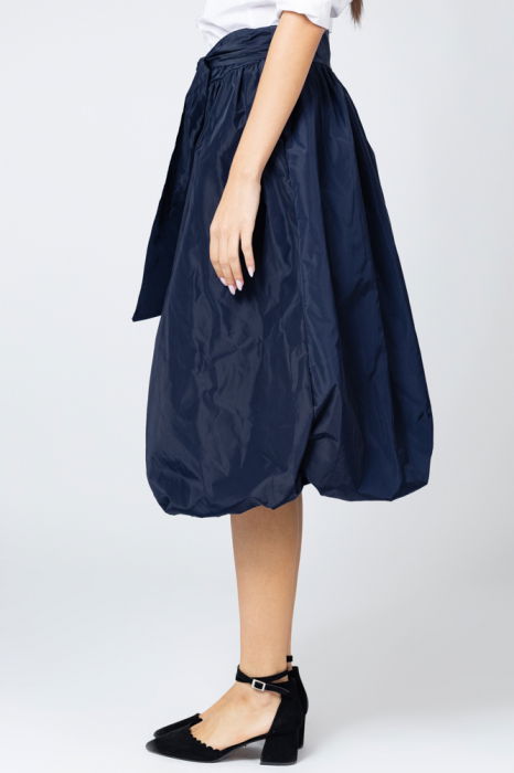Fusta bleumarin  midi, tip gogosar, din tafta, cu curea [2]