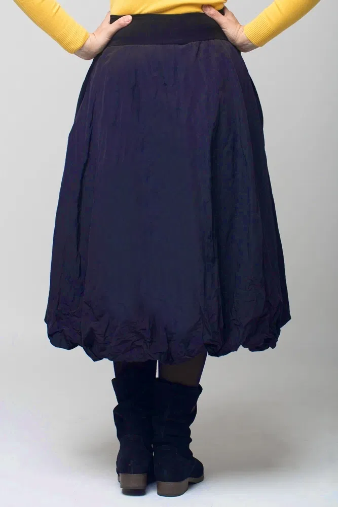 Fusta bleumarin midi, tip gogosar, din tafta cu memorie [2]