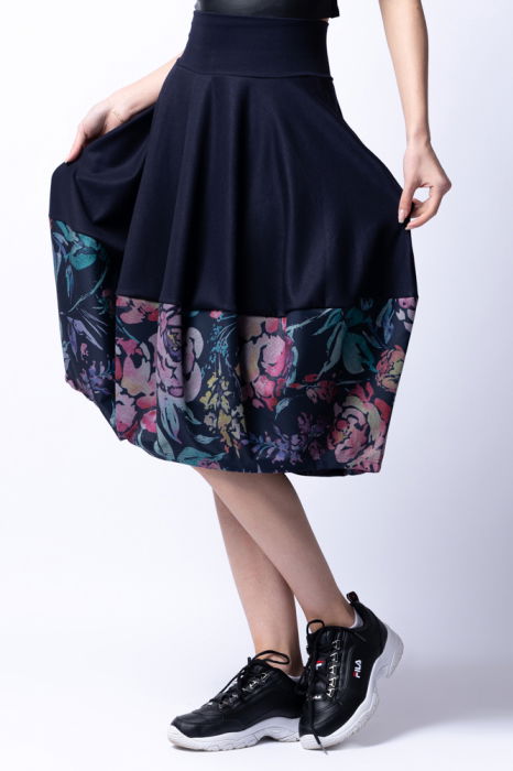 Fusta bleumarin midi tip lalea cu flori poale [1]