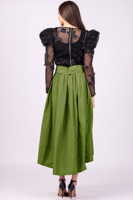 Fusta verde oliv, cu trena, ampla, din tafta [3]