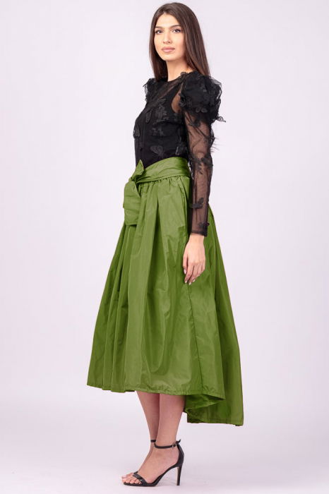 Fusta verde oliv, cu trena, ampla, din tafta [2]
