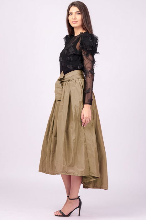 Fusta camel deschis, cu trena, ampla, din tafta [2]