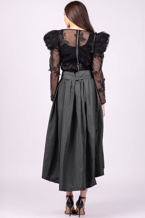 Fusta gri, cu trena, ampla, din tafta [3]