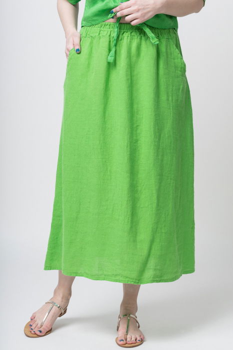 Fusta casual din in, verde [2]