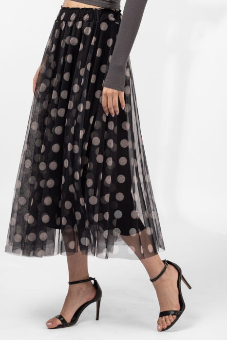 Fusta clos din tulle, neagra cu buline bej [2]