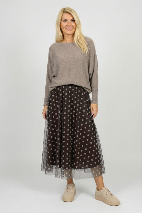 Fusta clos din tulle, maro cu buline bej [2]
